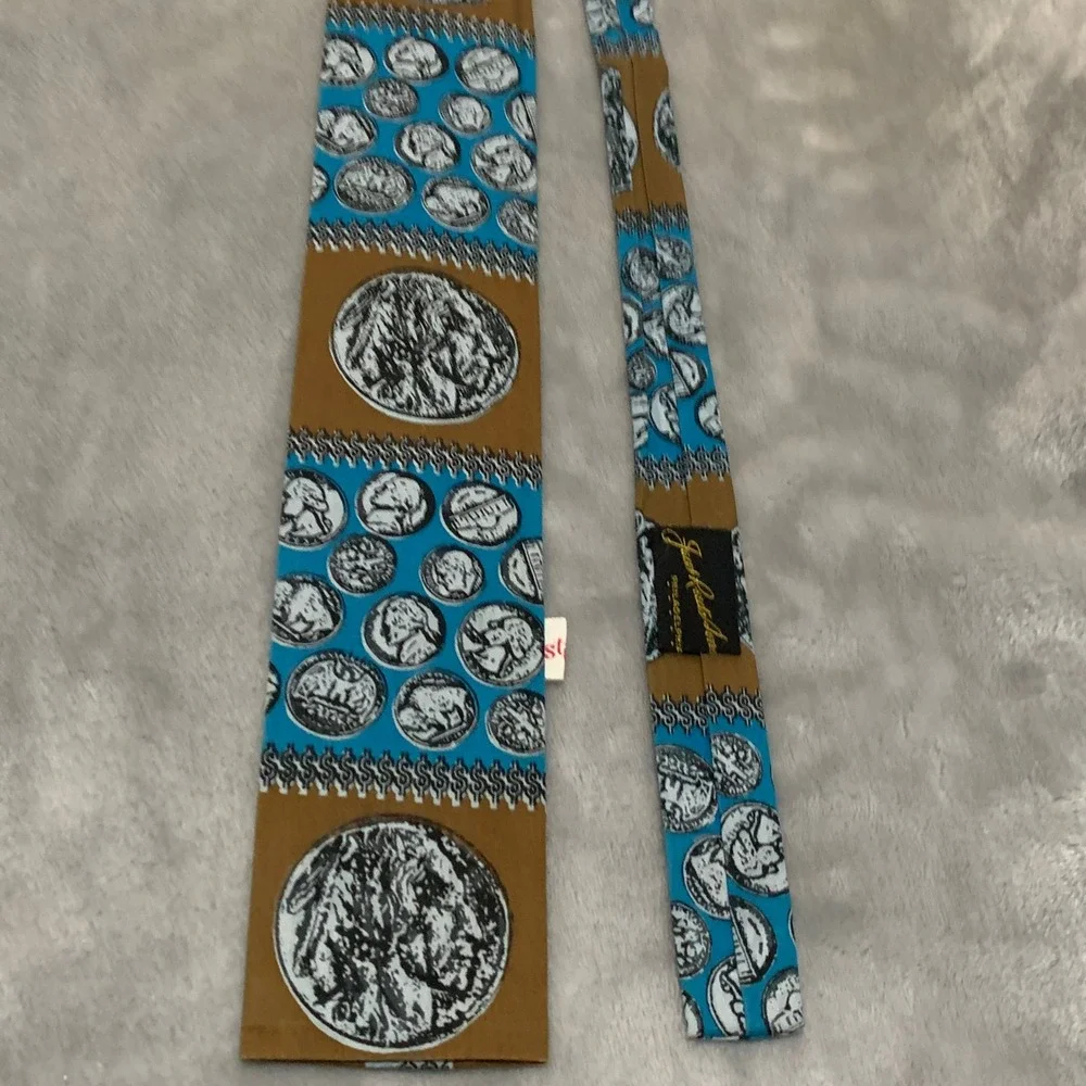 Vintage Rooster Jacob Reeds Sons Cotton Tie Blue Brown Buffalo Nickel Coin Print